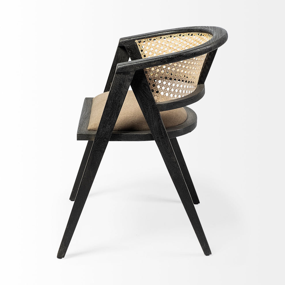 Grey Linen With Black Wooden Frame Wrap Seat Dining Chair By Homeroots | Dining Chairs | Modishstore - 3