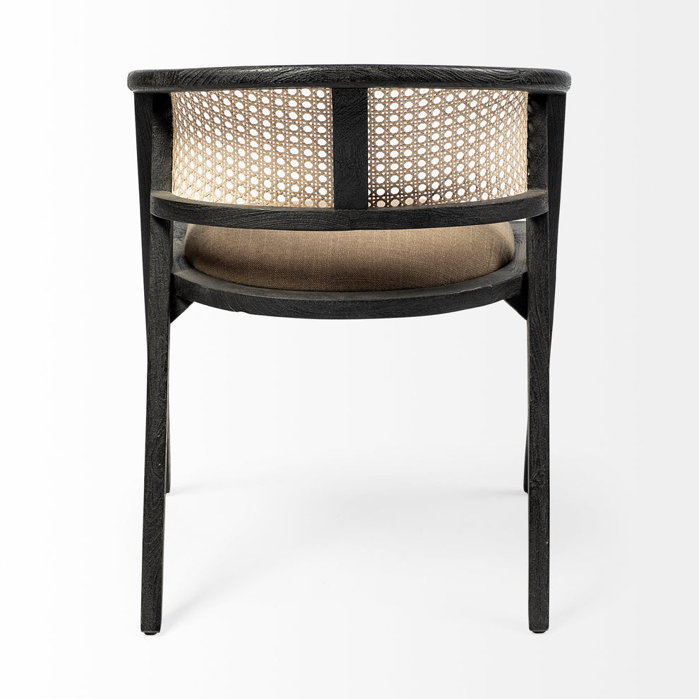 Grey Linen With Black Wooden Frame Wrap Seat Dining Chair By Homeroots | Dining Chairs | Modishstore - 4