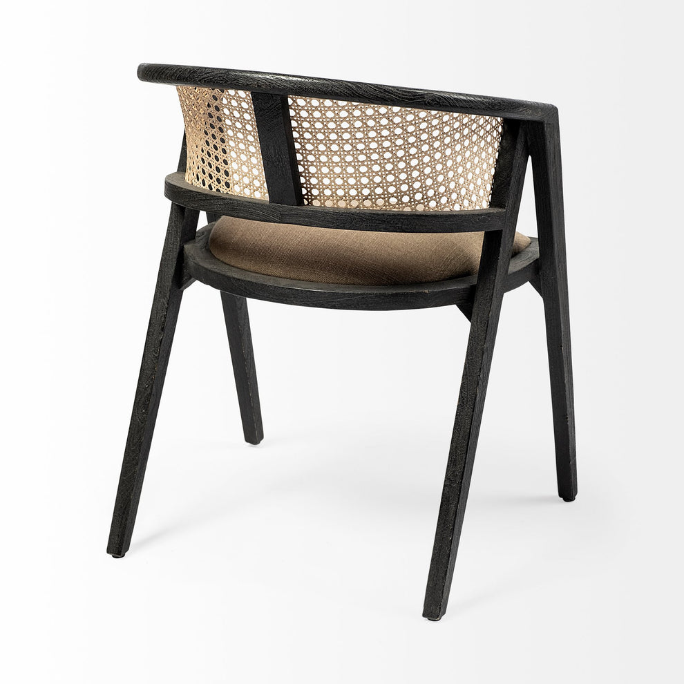 Grey Linen With Black Wooden Frame Wrap Seat Dining Chair By Homeroots | Dining Chairs | Modishstore - 5