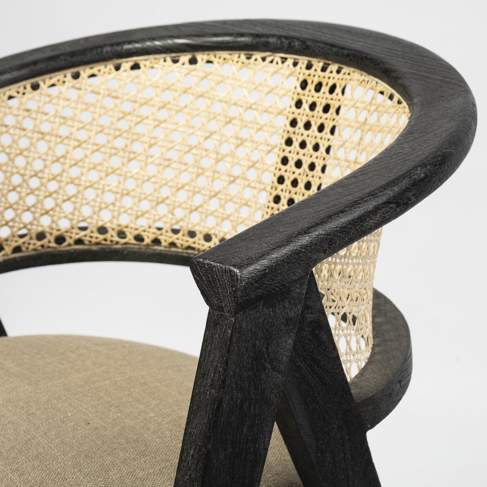 Grey Linen With Black Wooden Frame Wrap Seat Dining Chair By Homeroots | Dining Chairs | Modishstore - 6