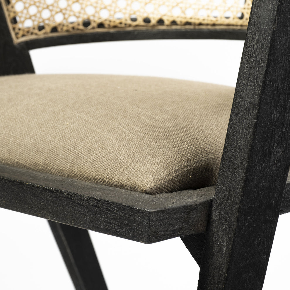 Grey Linen With Black Wooden Frame Wrap Seat Dining Chair By Homeroots | Dining Chairs | Modishstore - 7