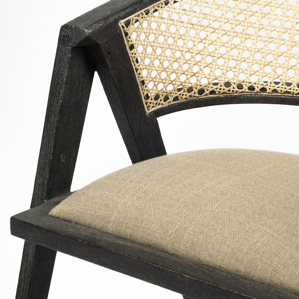 Grey Linen With Black Wooden Frame Wrap Seat Dining Chair By Homeroots | Dining Chairs | Modishstore - 8