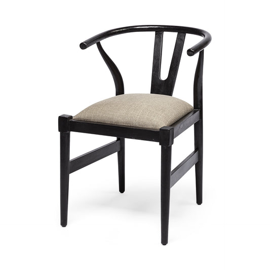Linen Seat With Black Wooden Base Dining Chair By Homeroots | Dining Chairs | Modishstore