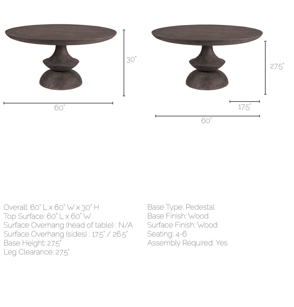 60' Round Charcoal Gray Solid Wood Table Top And Base Dining Table By Homeroots | Dining Tables | Modishstore - 8