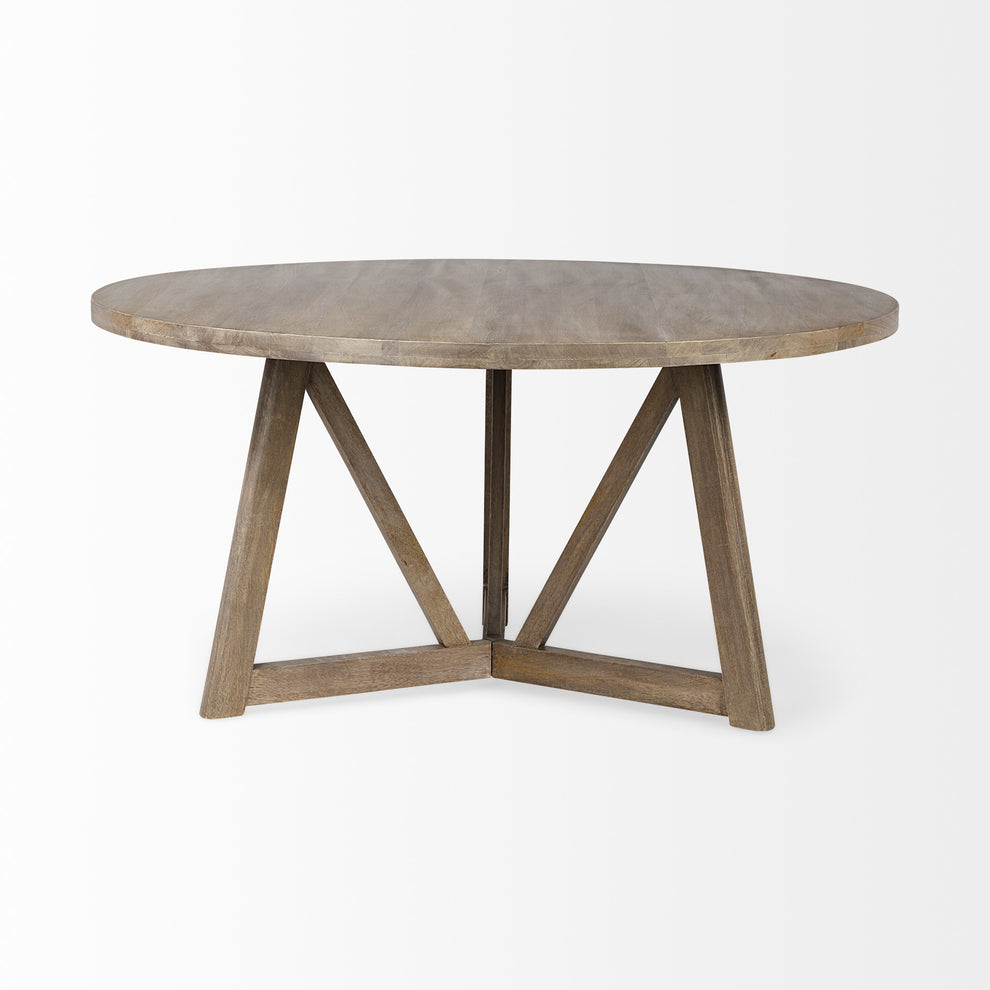 60' Round Brown Solid Wood Top And Base Dining Table By Homeroots - 380461 | Dining Tables | Modishstore - 2