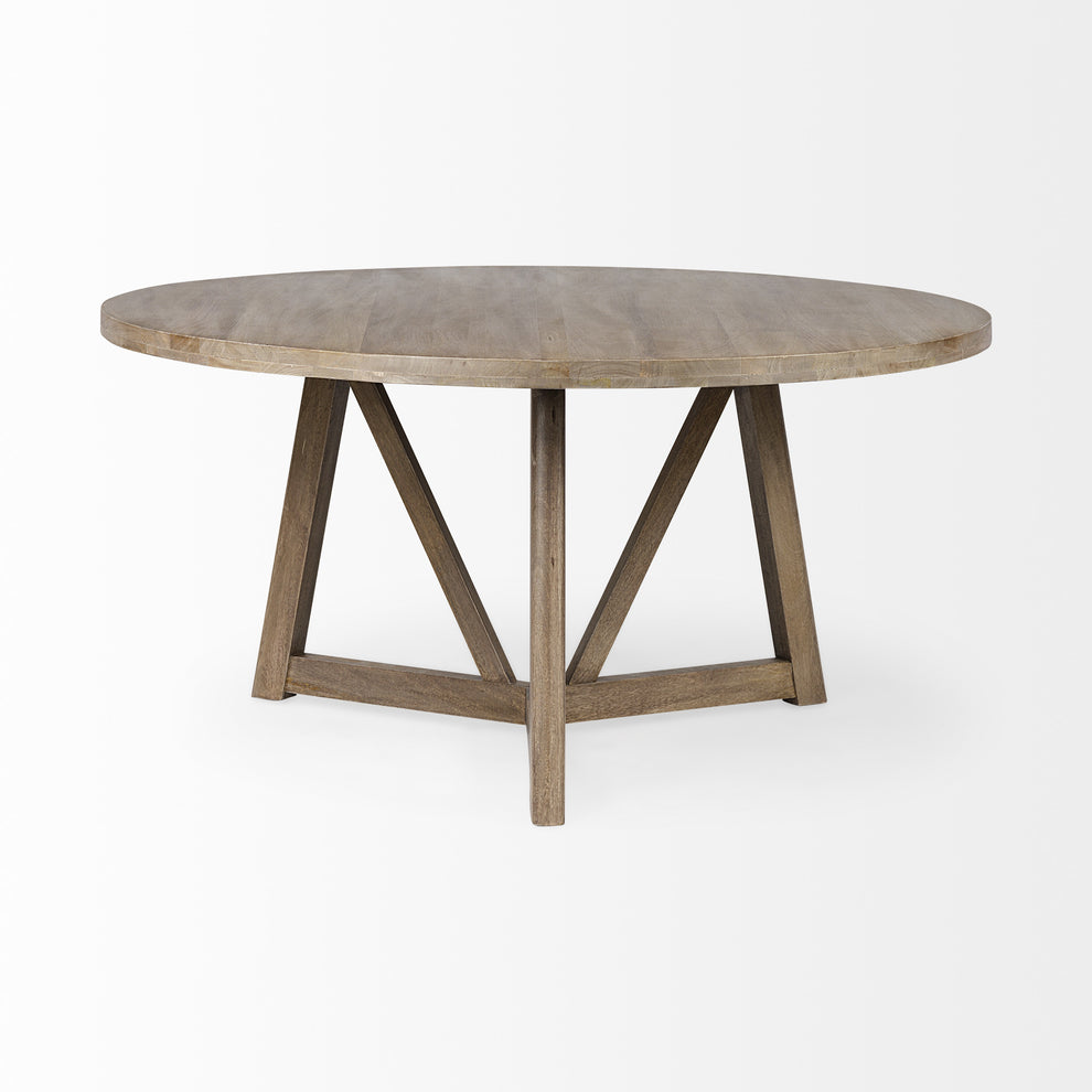 60' Round Brown Solid Wood Top And Base Dining Table By Homeroots - 380461 | Dining Tables | Modishstore - 3