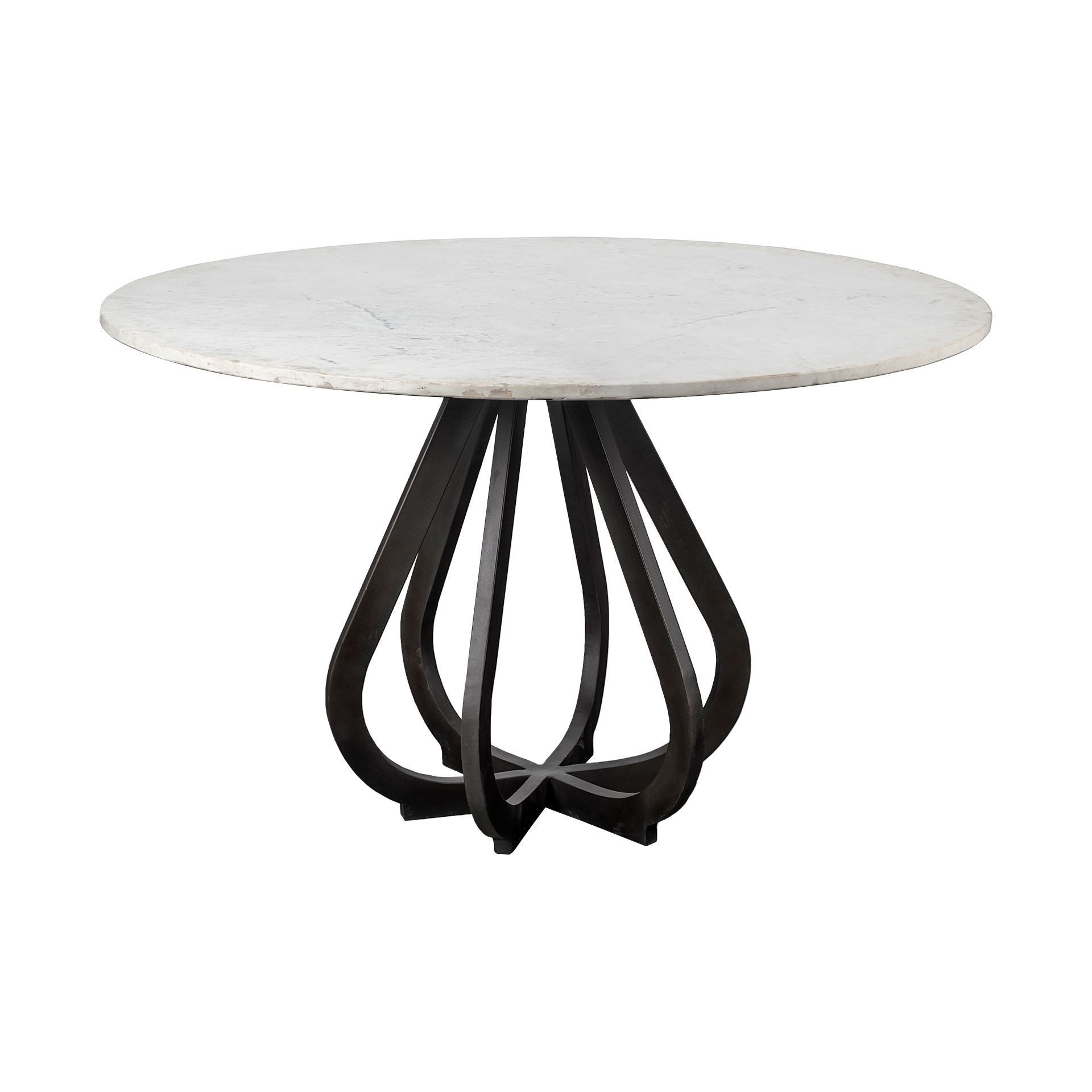 48' Round White Marble Top Black Base Dining Table By Homeroots | Dining Tables | Modishstore