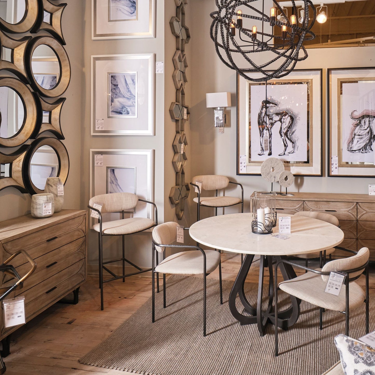 48' Round White Marble Top Black Base Dining Table By Homeroots | Dining Tables | Modishstore