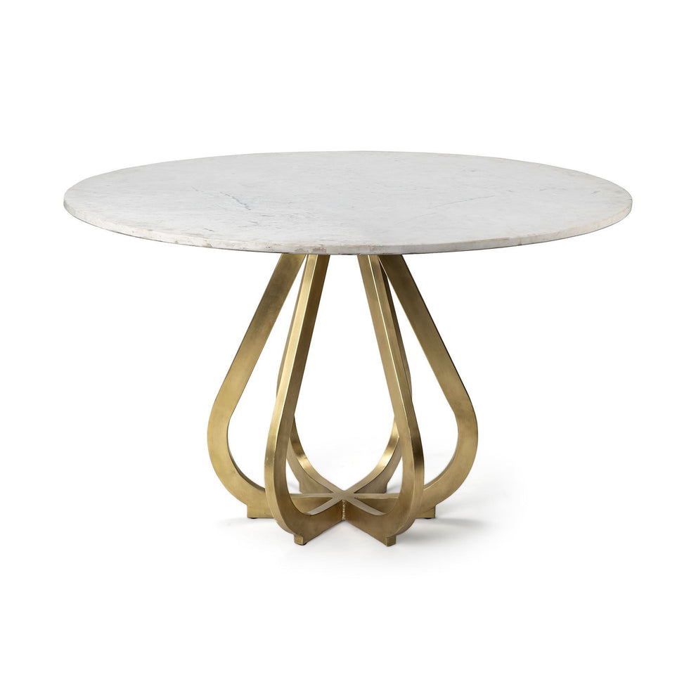 48' Marble Top With Gold Metal Base Dining Table By Homeroots | Dining Tables | Modishstore - 2