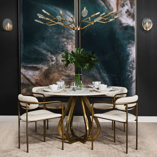 48' Marble Top With Gold Metal Base Dining Table By Homeroots | Dining Tables | Modishstore