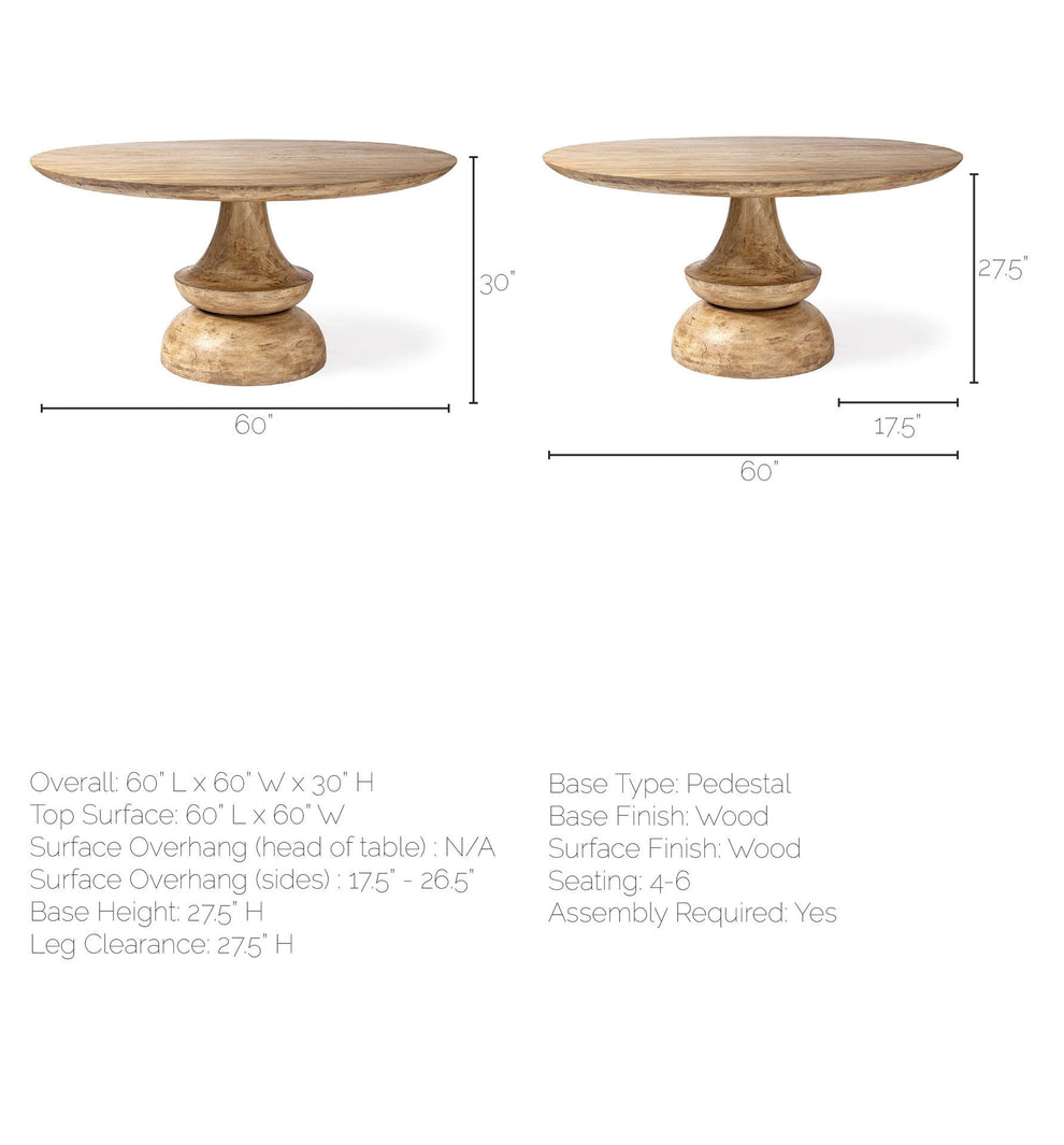 60' Round Blonde Solid Wood And Base Dining Table By Homeroots | Dining Tables | Modishstore - 7