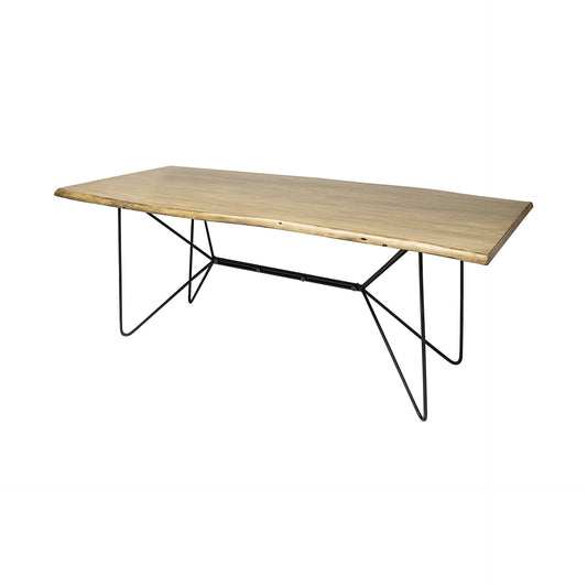 Rectangular Blonde Live Edge Sold Wood Top With Black Metal Base Dining Table By Homeroots | Dining Tables | Modishstore