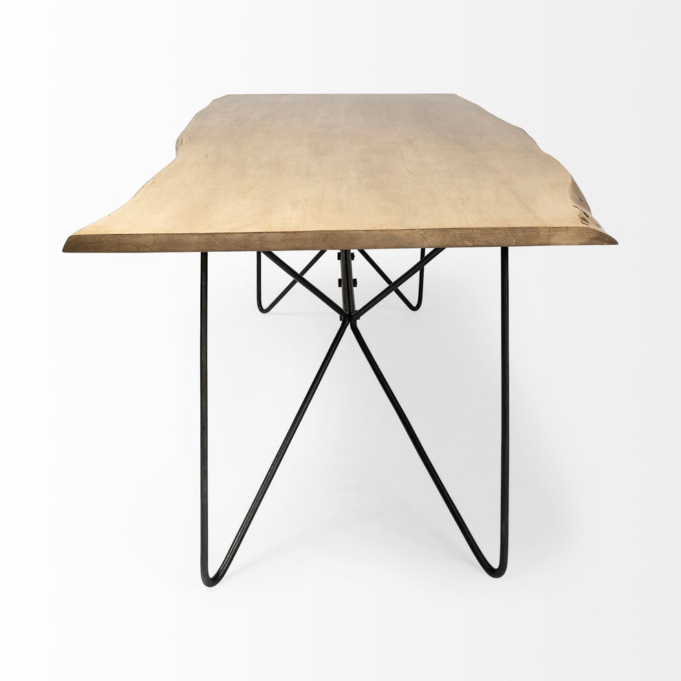 Rectangular Blonde Live Edge Sold Wood Top With Black Metal Base Dining Table By Homeroots | Dining Tables | Modishstore - 3