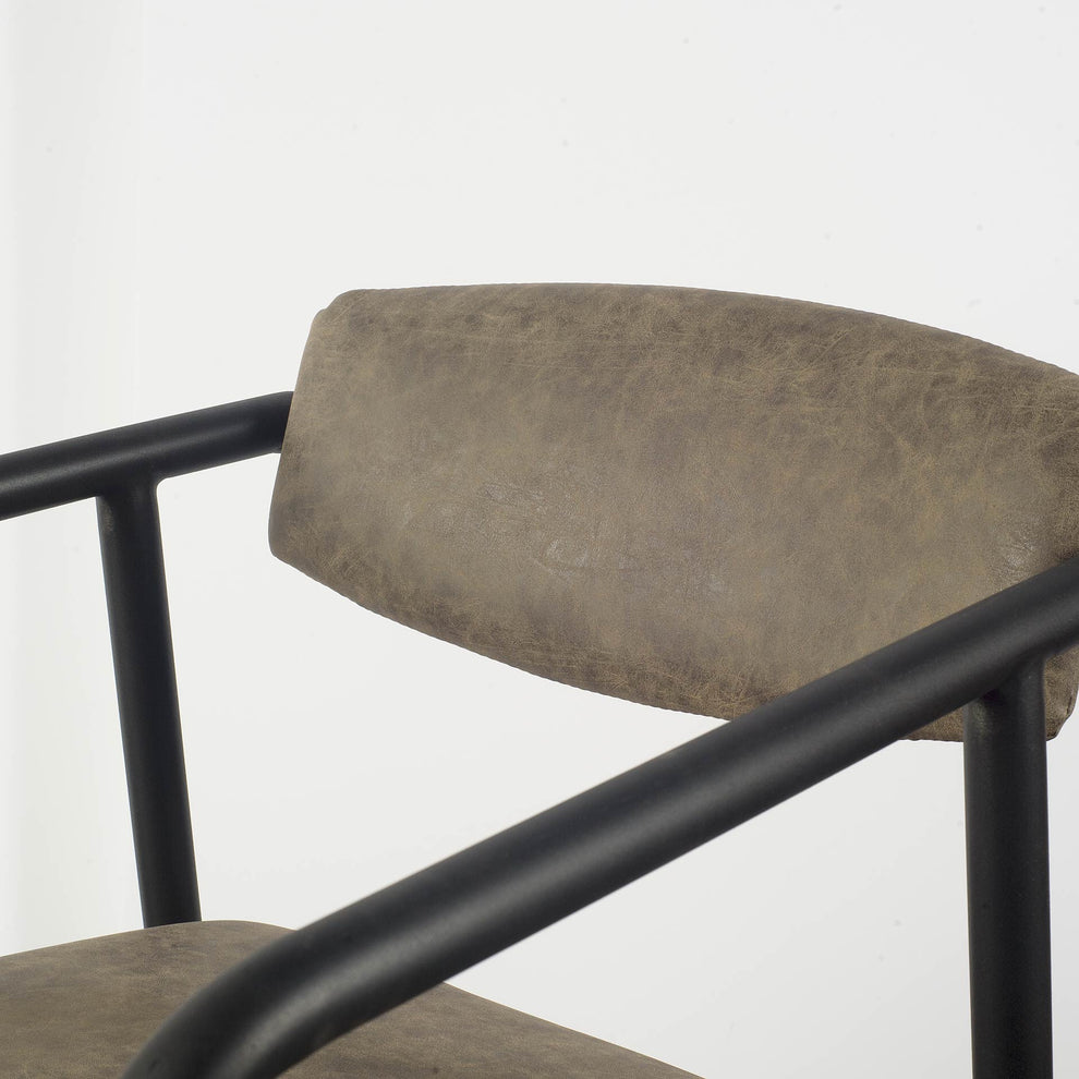 Brown Faux Leather Seat With Black Iron Frame Dining Chair By Homeroots - 380480 | Dining Chairs | Modishstore - 2