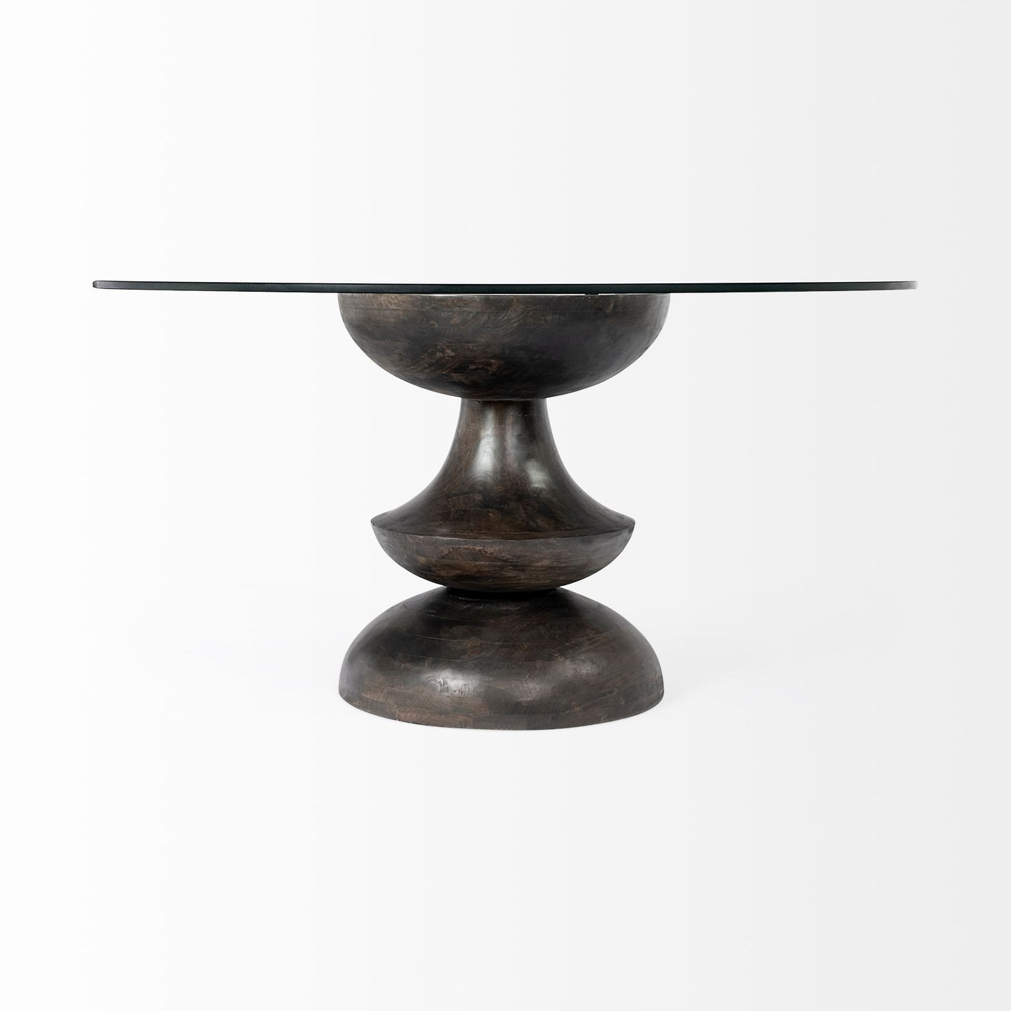 60' Round Glass Top Brown Wood With Pedestal Base Dining Table By Homeroots | Dining Tables | Modishstore - 2