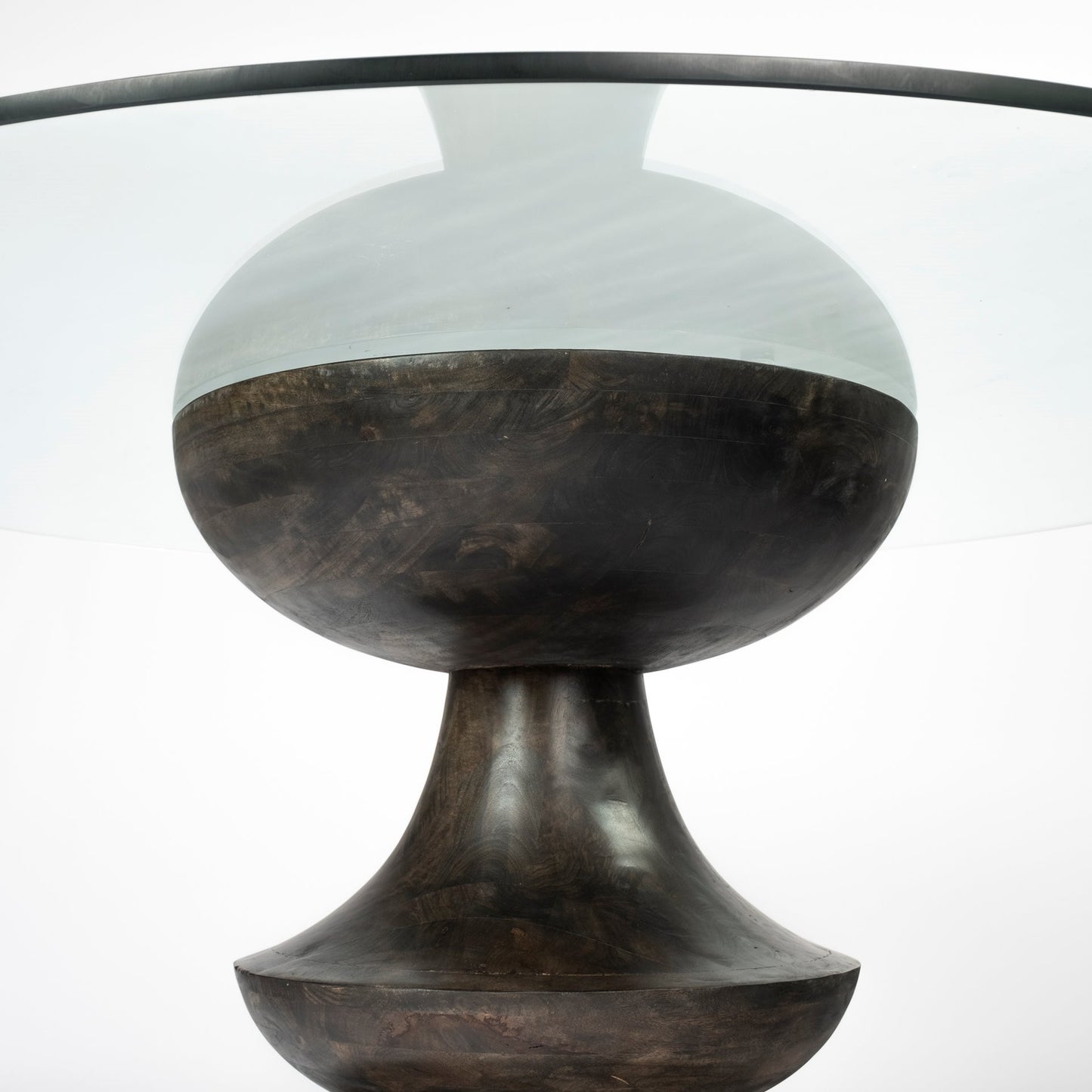 60' Round Glass Top Brown Wood With Pedestal Base Dining Table By Homeroots | Dining Tables | Modishstore - 4