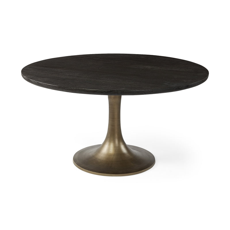 54' Round Brown Solid Wood Top With Gold Metal Base Dining Table By Homeroots | Dining Tables | Modishstore