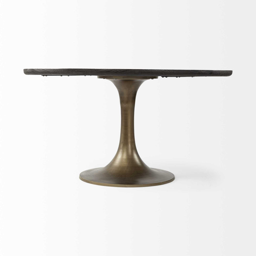 54' Round Brown Solid Wood Top With Gold Metal Base Dining Table By Homeroots | Dining Tables | Modishstore - 2