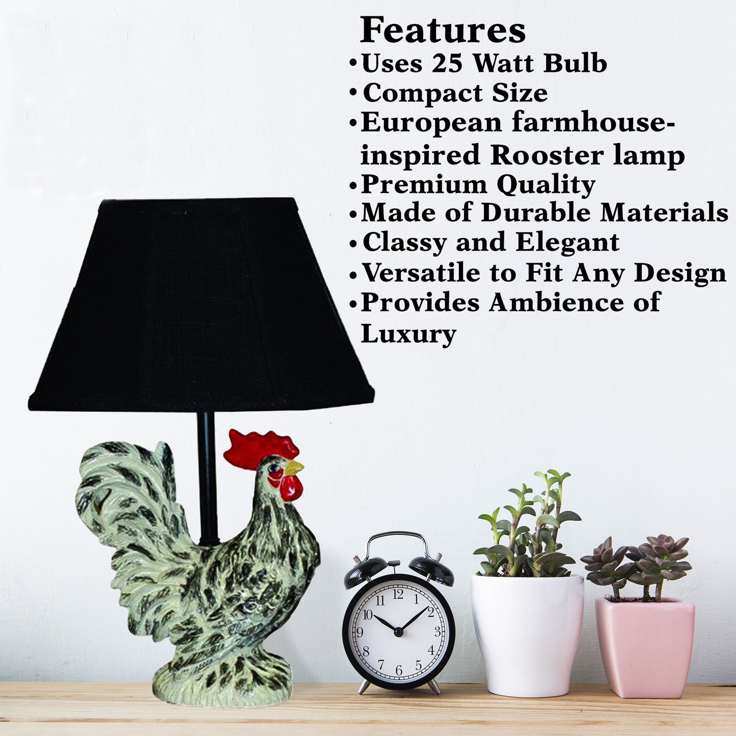 Rustic Farmhouse Rooster Accent Lamp By Homeroots | Table Lamps | Modishstore - 4