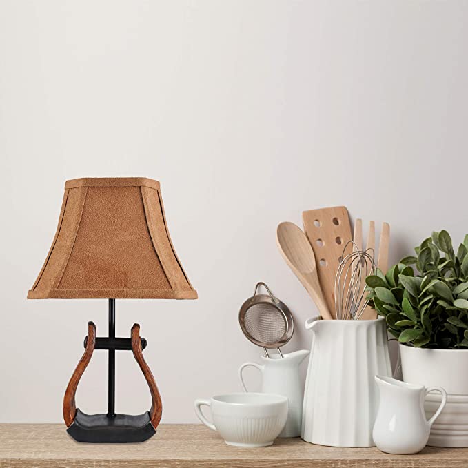 Horse Stirrup Accent Lamp with Faux Suede Brown Shade By Homeroots | Table Lamps | Modishstore
