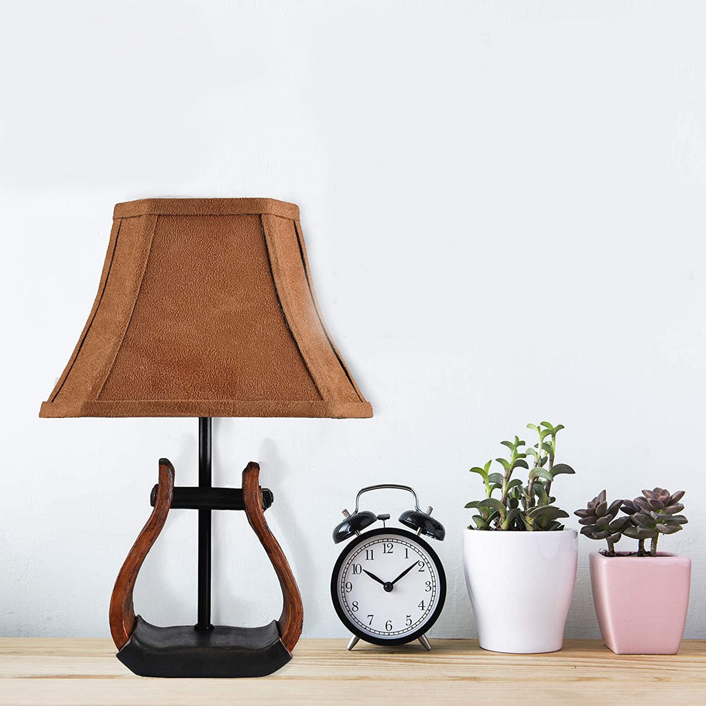 Horse Stirrup Accent Lamp with Faux Suede Brown Shade By Homeroots | Table Lamps | Modishstore - 3