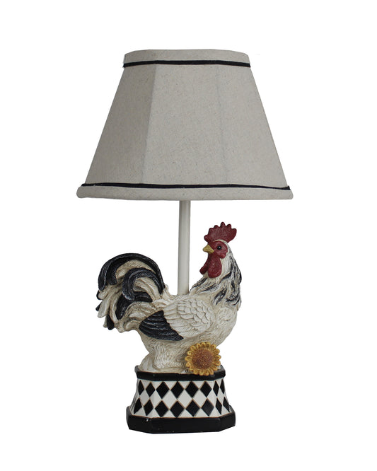 White and Black Rooster with Sunflower and Harlequin Patterned Accent Lamp By Homeroots | Table Lamps | Modishstore