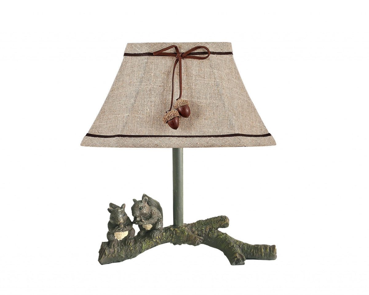 Squirrel Buddies Accent Lamp with Natural Shade By Homeroots | Table Lamps | Modishstore