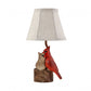Two Red Cardinals Accent Lamp with White Shade By Homeroots | Table Lamps | Modishstore