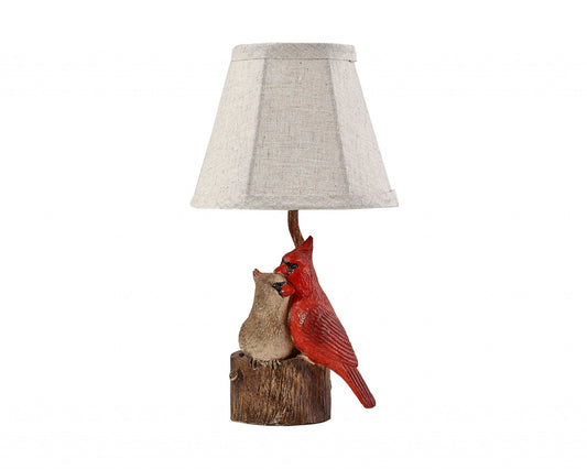 Two Red Cardinals Accent Lamp with White Shade By Homeroots | Table Lamps | Modishstore