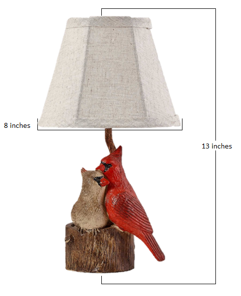 Two Red Cardinals Accent Lamp with White Shade By Homeroots | Table Lamps | Modishstore - 3