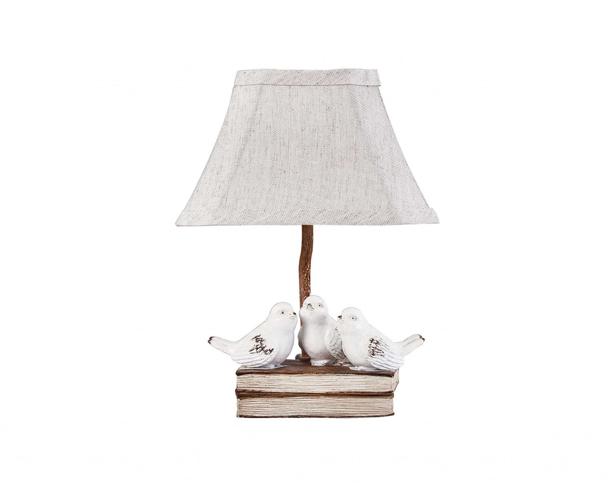 Three feathered Friends Atop a Stack of Books Accent Lamp By Homeroots | Table Lamps | Modishstore