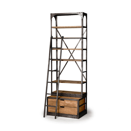 Medium Brown Wood Copper Accent Shelving Unit with 4 Shelves By Homeroots | Shelves & Shelving Units | Modishstore