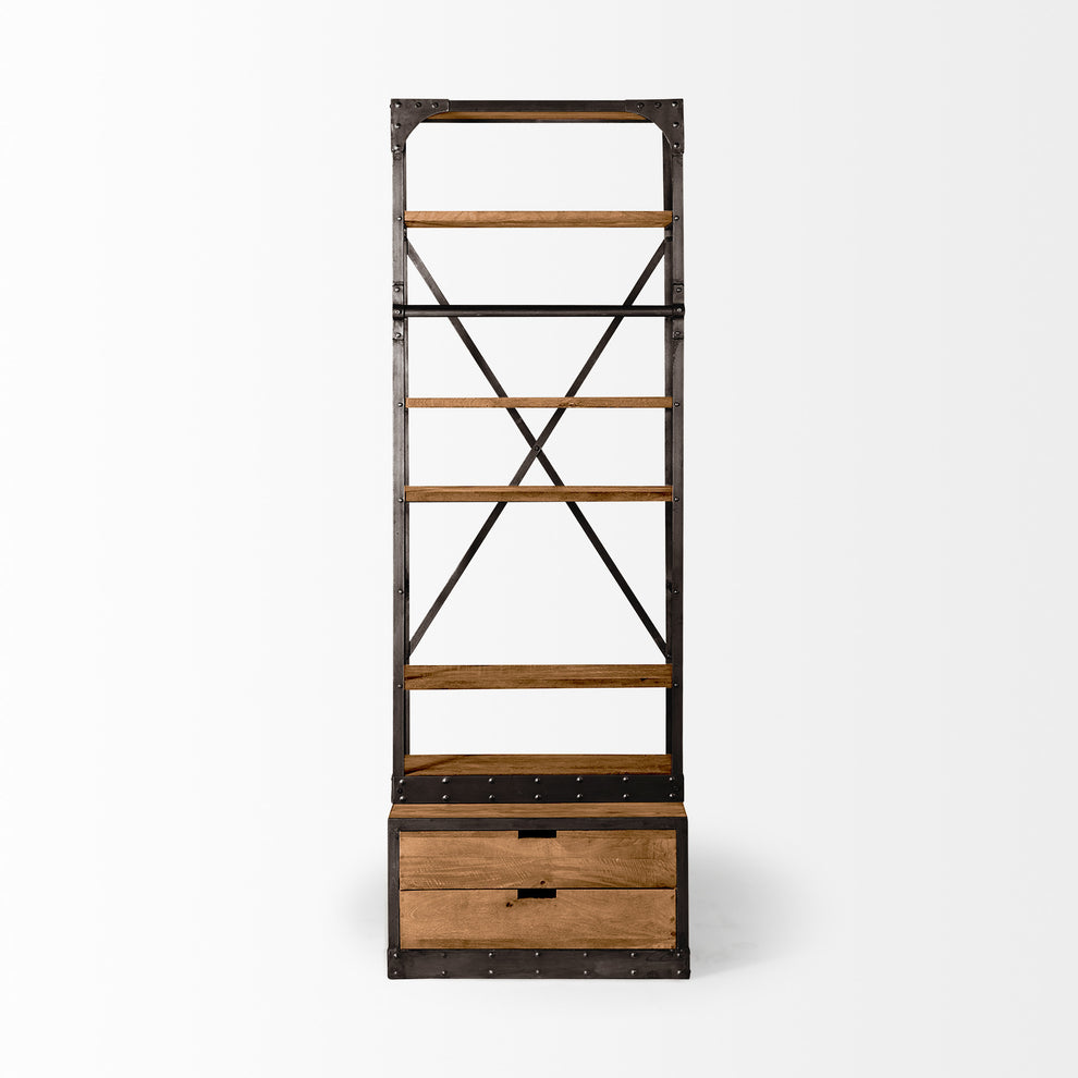 Medium Brown Wood Copper Accent Shelving Unit with 4 Shelves By Homeroots | Shelves & Shelving Units | Modishstore - 2