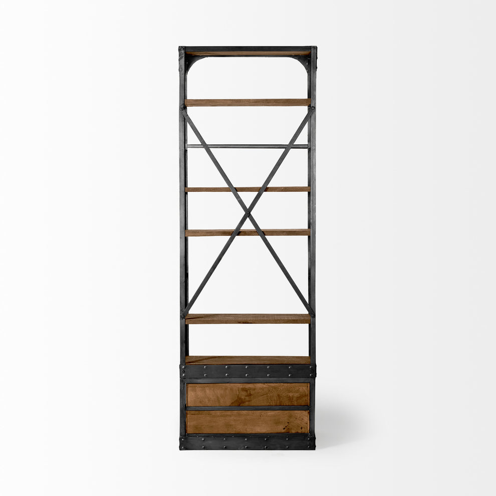 Medium Brown Wood Copper Accent Shelving Unit with 4 Shelves By Homeroots | Shelves & Shelving Units | Modishstore - 4