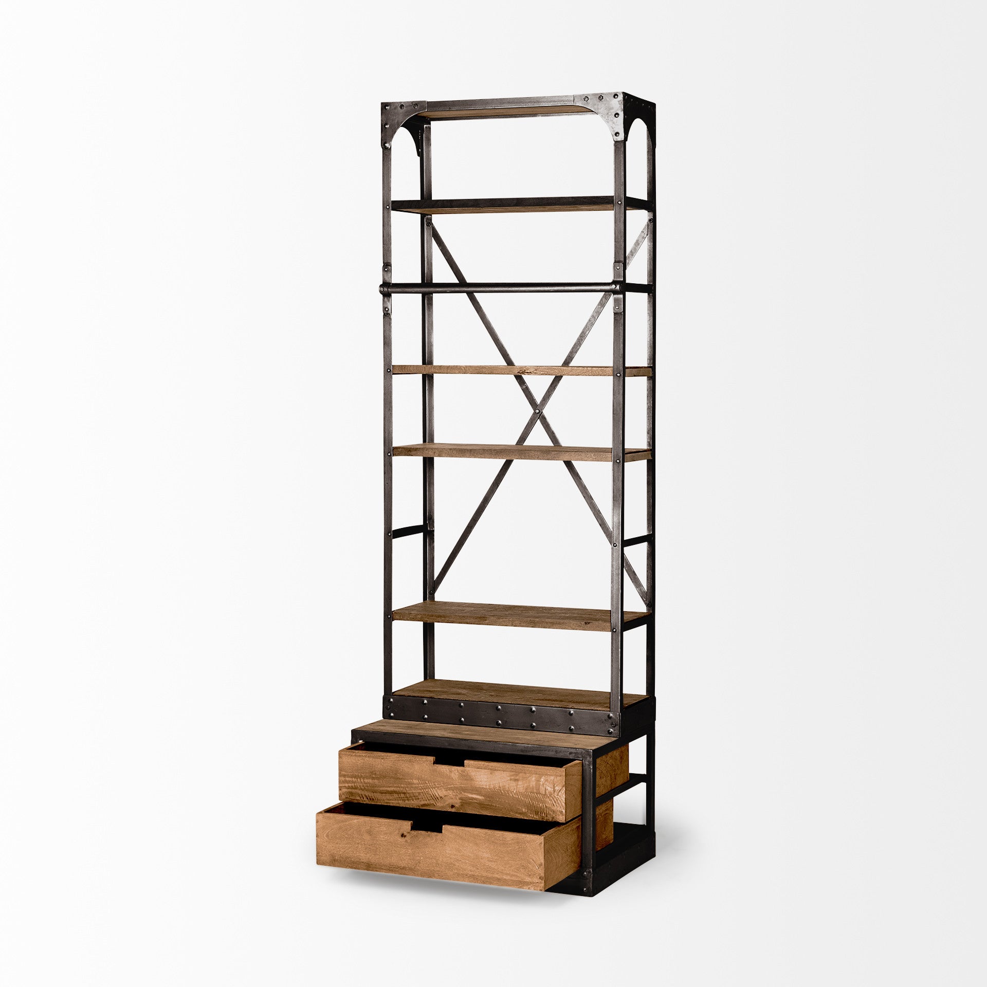 Medium Brown Wood Copper Accent Shelving Unit with 4 Shelves By Homeroots | Shelves & Shelving Units | Modishstore - 5