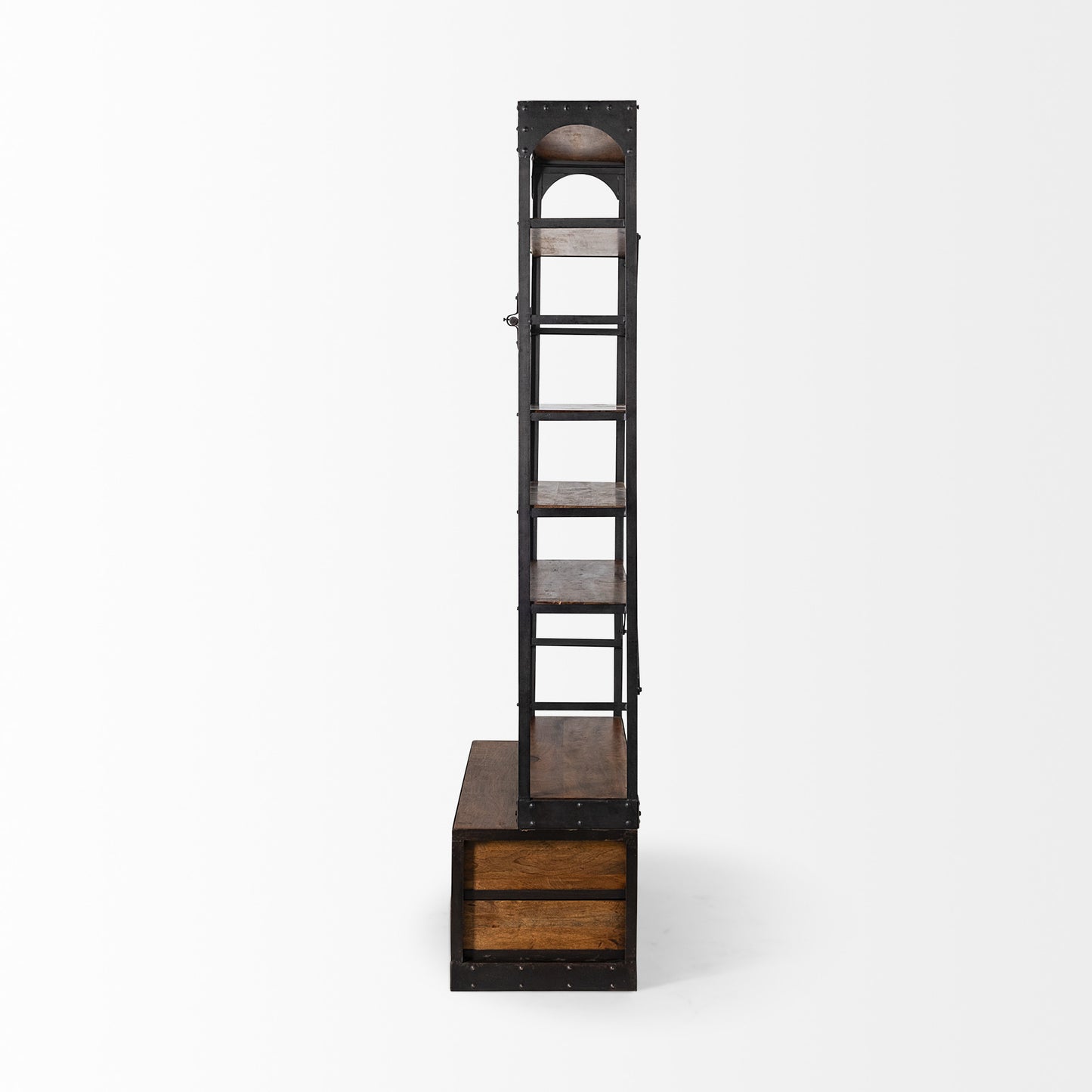 Medium Brown Wood Shelving Unit with Copper Ladder and 4 Shelves By Homeroots | Shelves & Shelving Units | Modishstore - 3