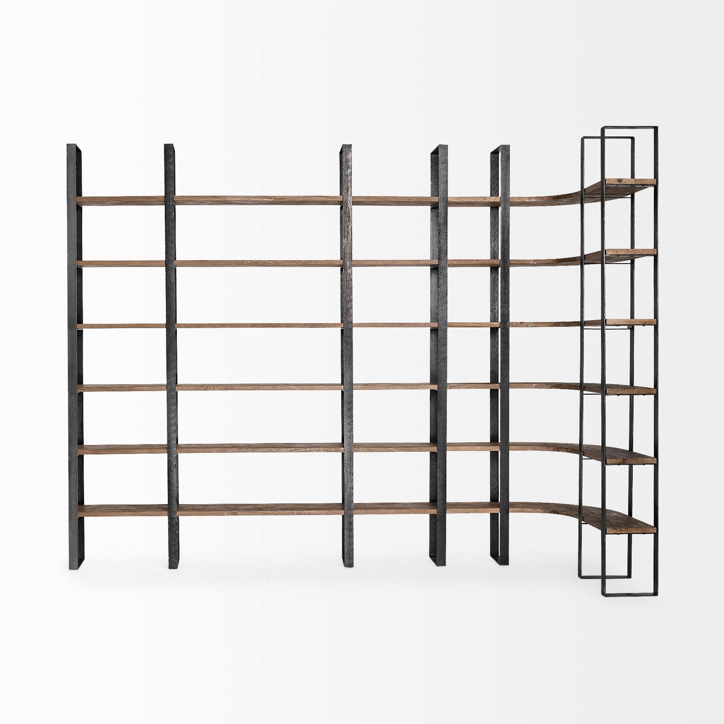Curved Dark Brown Wood And Black Iron 6 Shelving Unit By Homeroots | Shelves & Shelving Units | Modishstore - 5