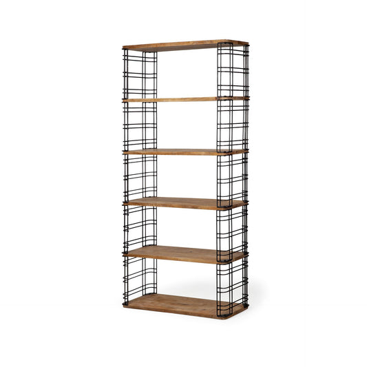 Brown Wood Shelving Unit with Metal Frame and 6 Shelves By Homeroots | Shelves & Shelving Units | Modishstore