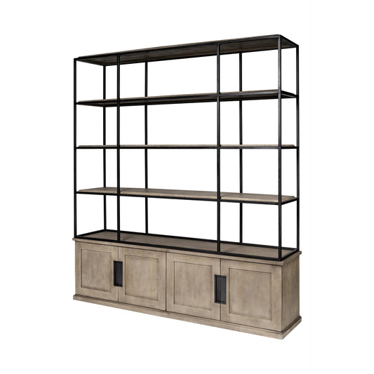 Light Brown Wood and Iron Shelving Unit with 3 Shelves By Homeroots - 380591 | Shelves & Shelving Units | Modishstore