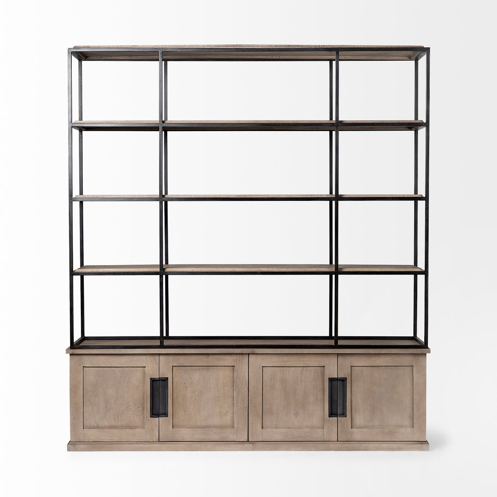 Light Brown Wood and Iron Shelving Unit with 3 Shelves By Homeroots - 380591 | Shelves & Shelving Units | Modishstore - 2