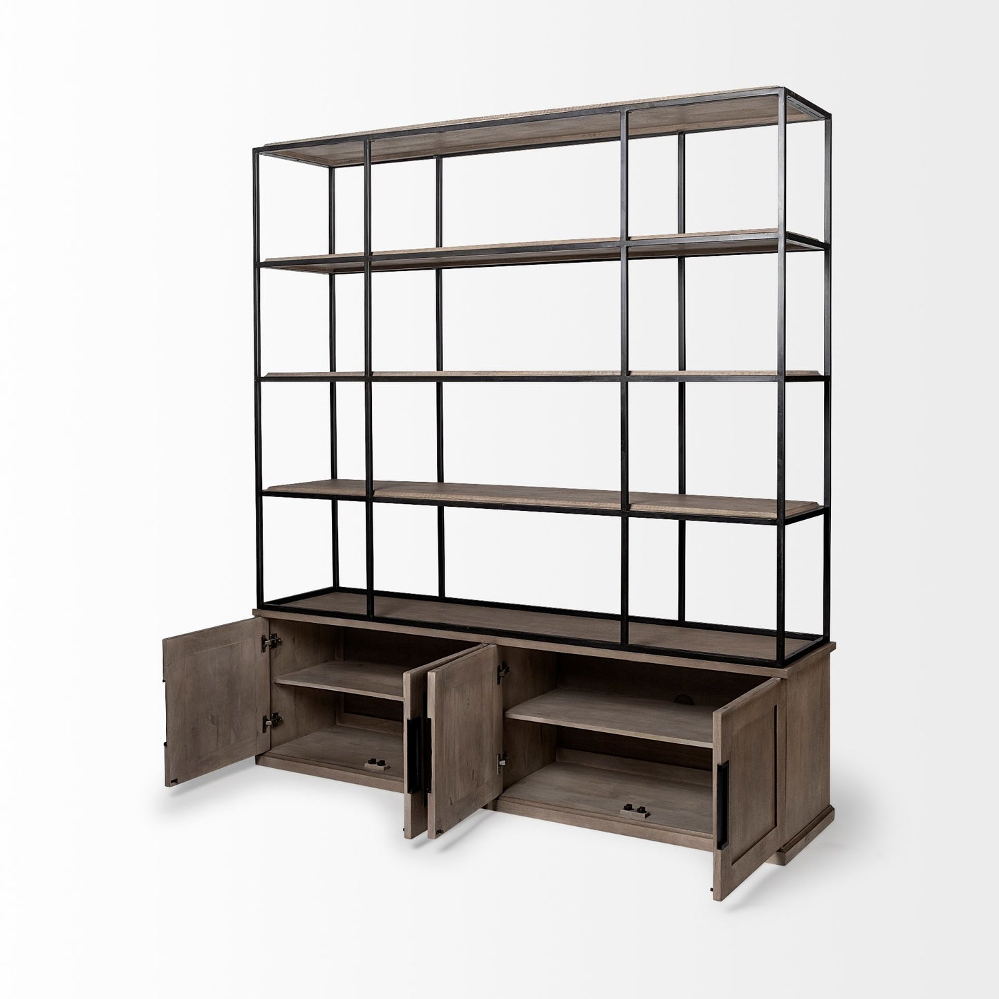 Light Brown Wood and Iron Shelving Unit with 3 Shelves By Homeroots - 380591 | Shelves & Shelving Units | Modishstore - 4
