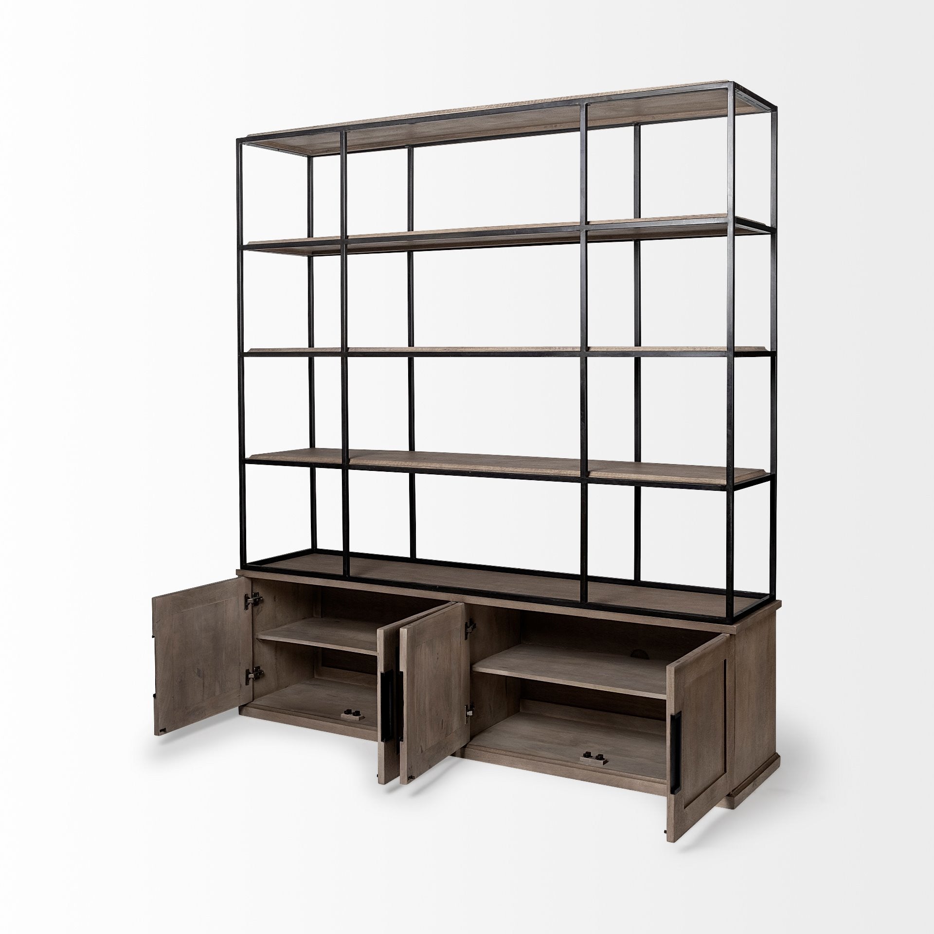 Light Brown Wood and Iron Shelving Unit with 3 Shelves By Homeroots - 380591 | Shelves & Shelving Units | Modishstore - 4