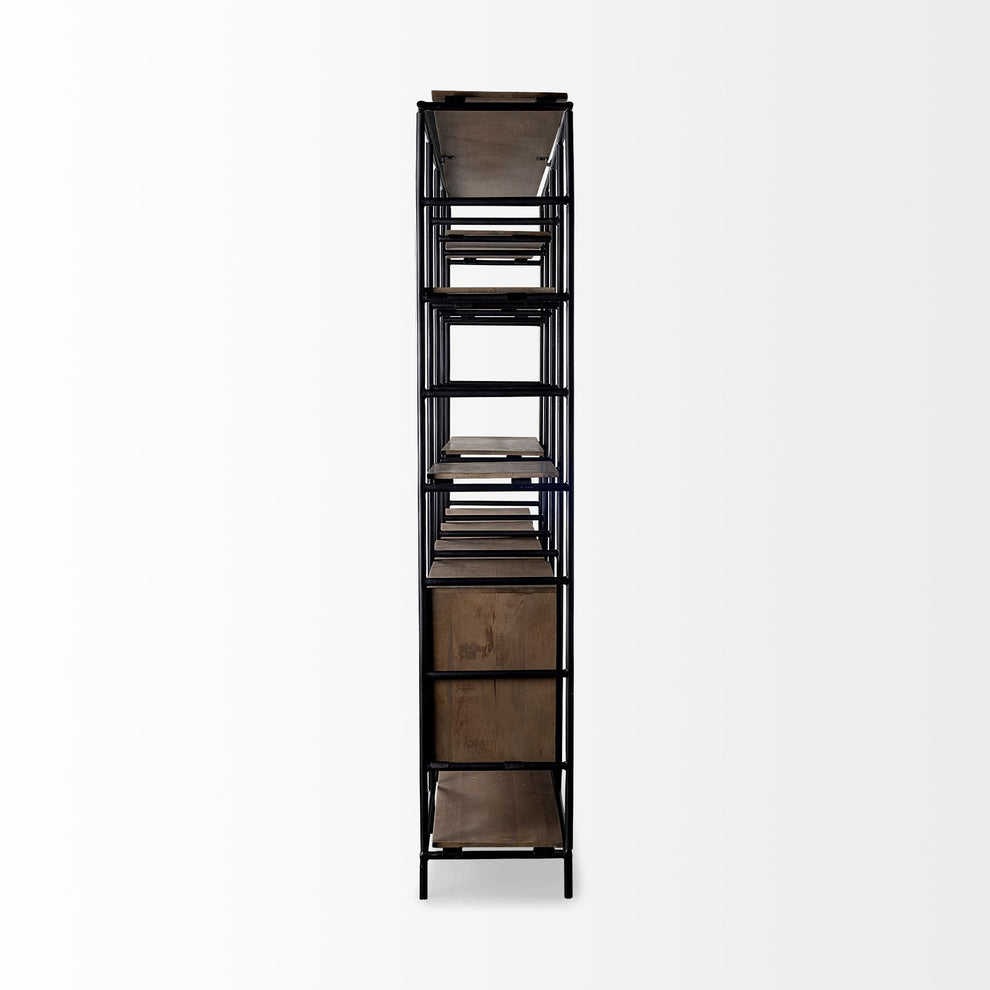 Medium Brown Wood and Metal Multi Shelves Shelving Unit By Homeroots | Shelves & Shelving Units | Modishstore - 3
