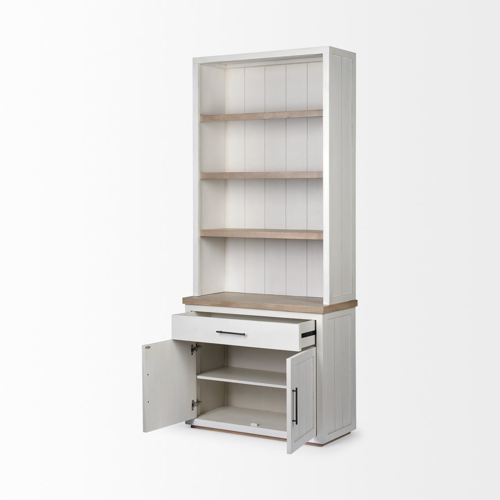White and Medium Brown Wood Shelving Unit with 3 Shelves By Homeroots | Shelves & Shelving Units | Modishstore - 5
