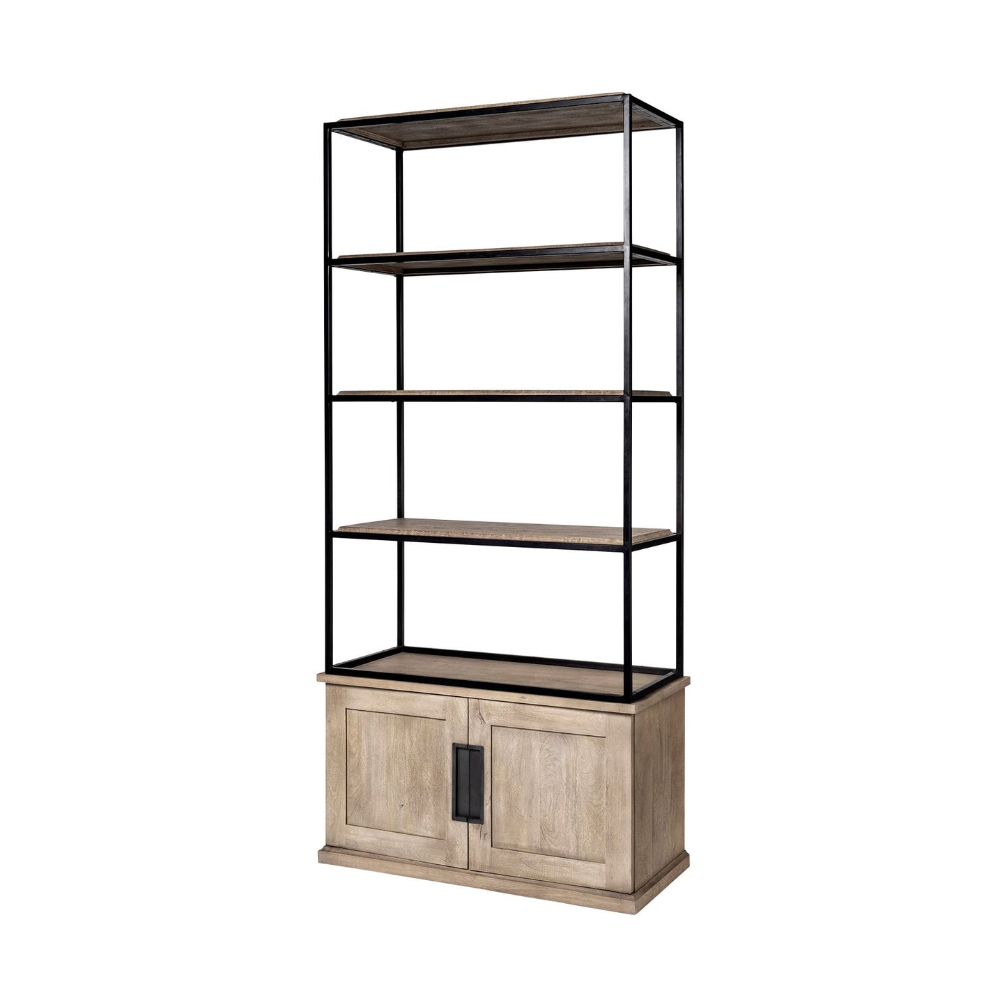 Light Brown Wood and Iron Shelving Unit with 3 Shelves By Homeroots - 380594 | Shelves & Shelving Units | Modishstore