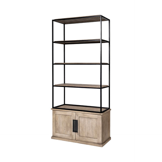 Light Brown Wood and Iron Shelving Unit with 3 Shelves By Homeroots - 380594 | Shelves & Shelving Units | Modishstore