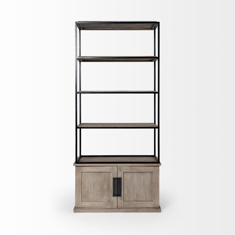 Light Brown Wood and Iron Shelving Unit with 3 Shelves By Homeroots - 380594 | Shelves & Shelving Units | Modishstore - 2