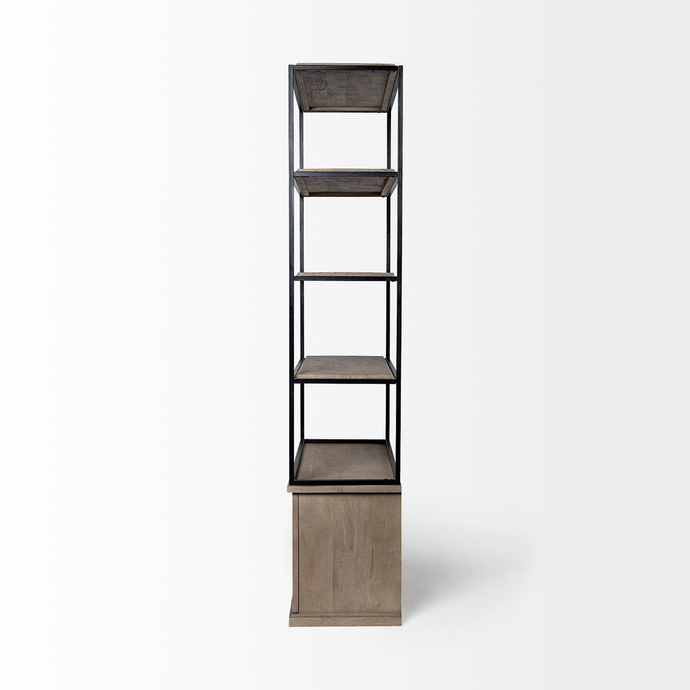 Light Brown Wood and Iron Shelving Unit with 3 Shelves By Homeroots - 380594 | Shelves & Shelving Units | Modishstore - 3