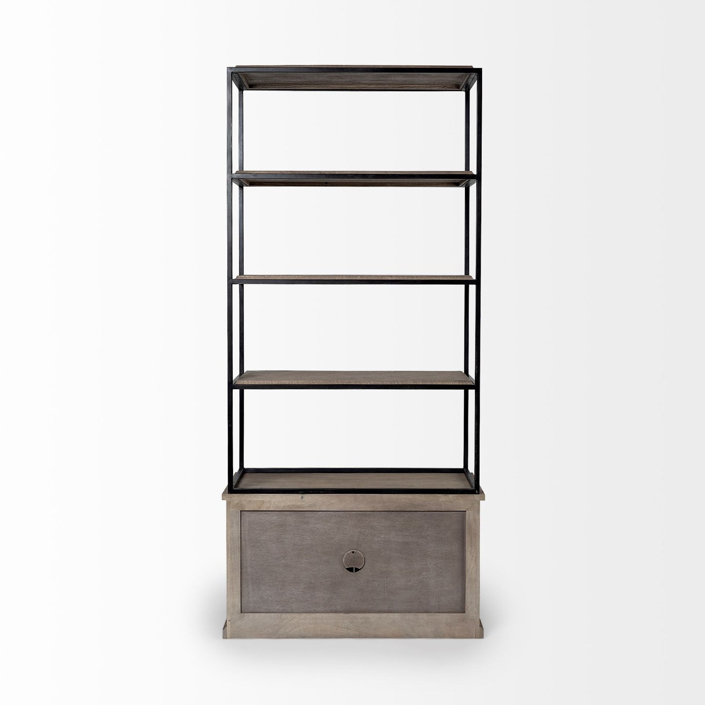 Light Brown Wood and Iron Shelving Unit with 3 Shelves By Homeroots - 380594 | Shelves & Shelving Units | Modishstore - 4