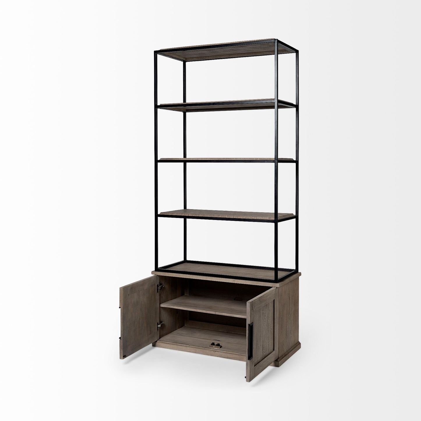 Light Brown Wood and Iron Shelving Unit with 3 Shelves By Homeroots - 380594 | Shelves & Shelving Units | Modishstore - 5